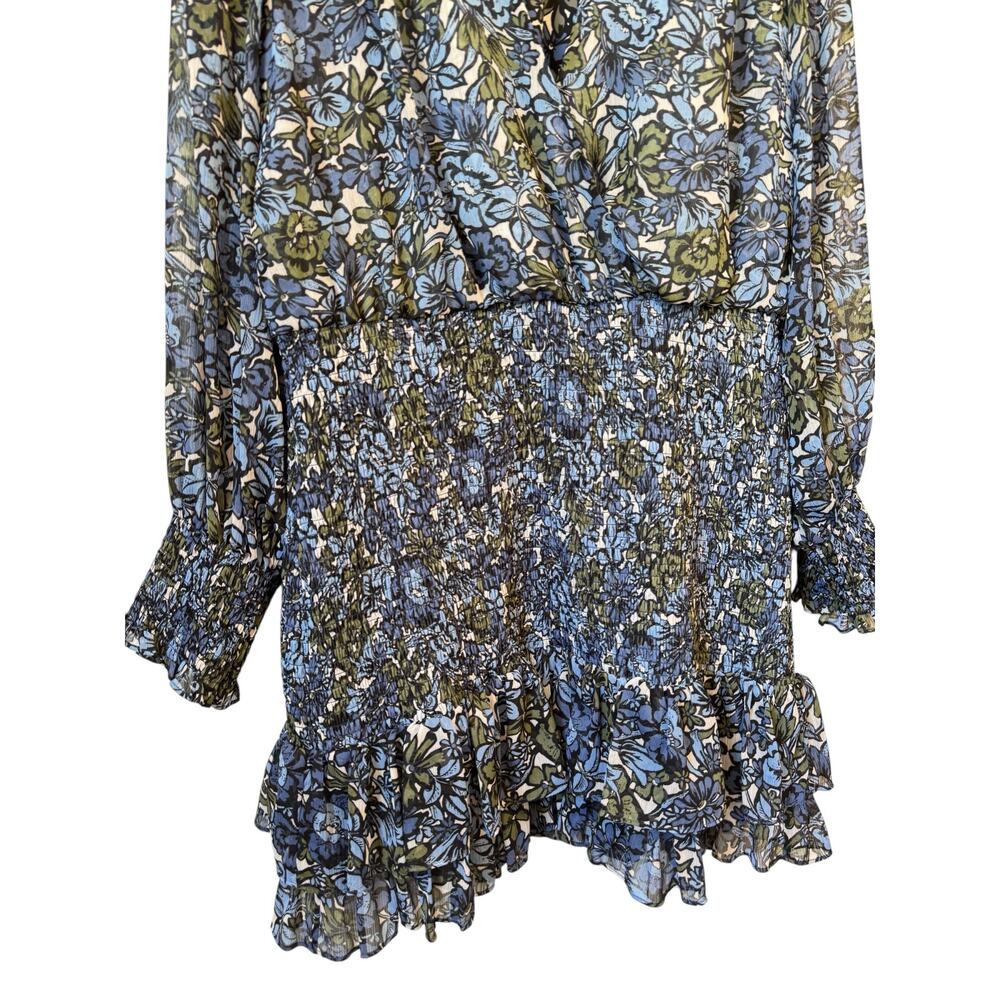 VERONICA BEARD Saera Floral Minidress Dress Size 14 Blue Multi Smocked Romantic - Picture 6 of 11